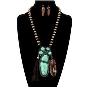 Southwestern Turquoise & Copper Feather Statement Set